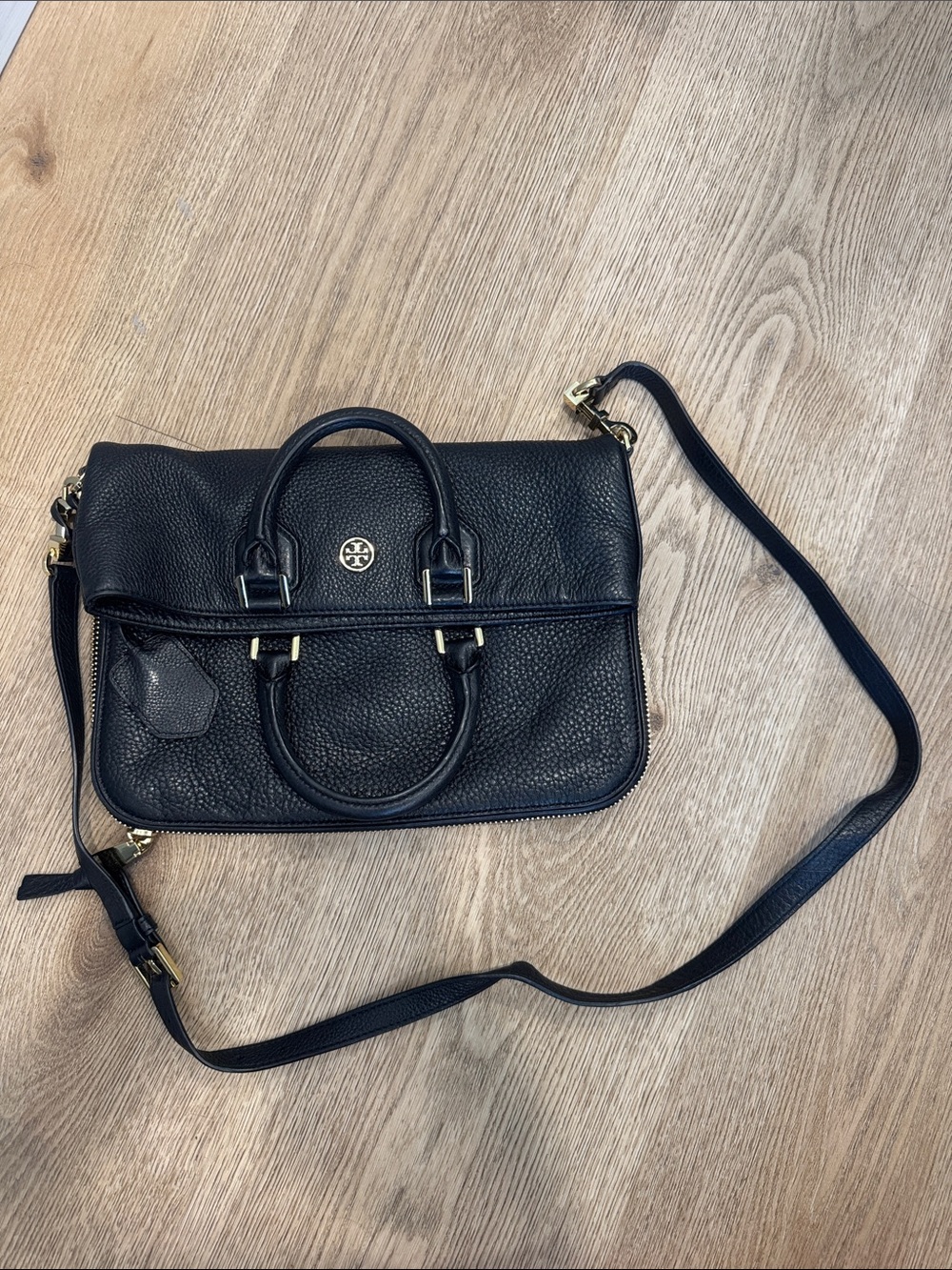 Tory Burch Black Pebbled Leather Top-Handle Crossbody Satchel